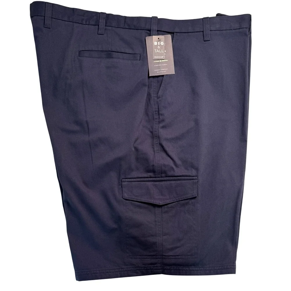 Haggar Big & Tall Cotton Cargo Shorts Mood Indigo Blue 50W NEW
